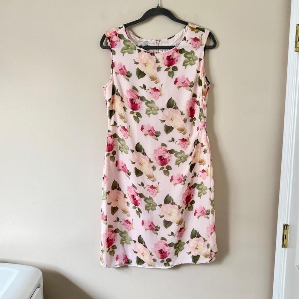 Vintage 90s Y2K‎ 100% silk pink floral mini dress